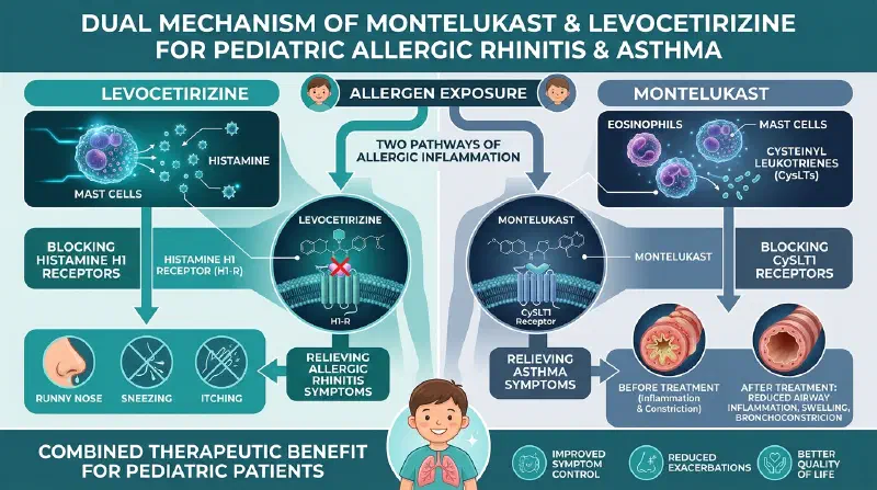 Dual Mechanism: Montelukast & Levocetirizine Infographic